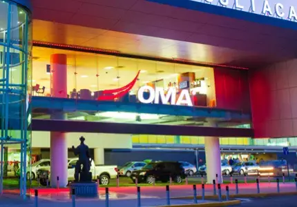 The front façade of an OMA airport.