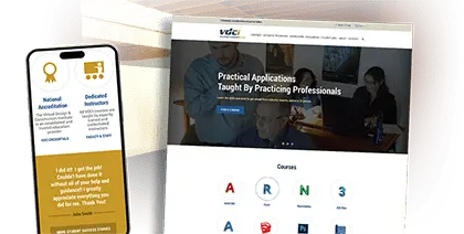 Split view of VDCI's website in desktop and tablet